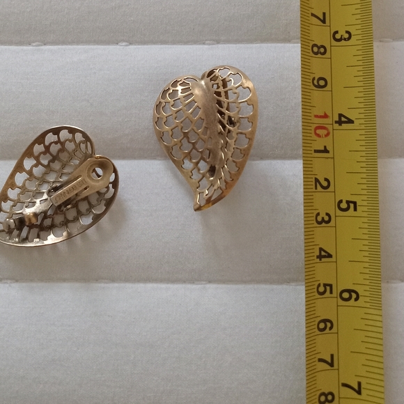 LES BERNARD Vintage Gold Leaf Earrings 80's #Maximalsm - Picture 3 of 6